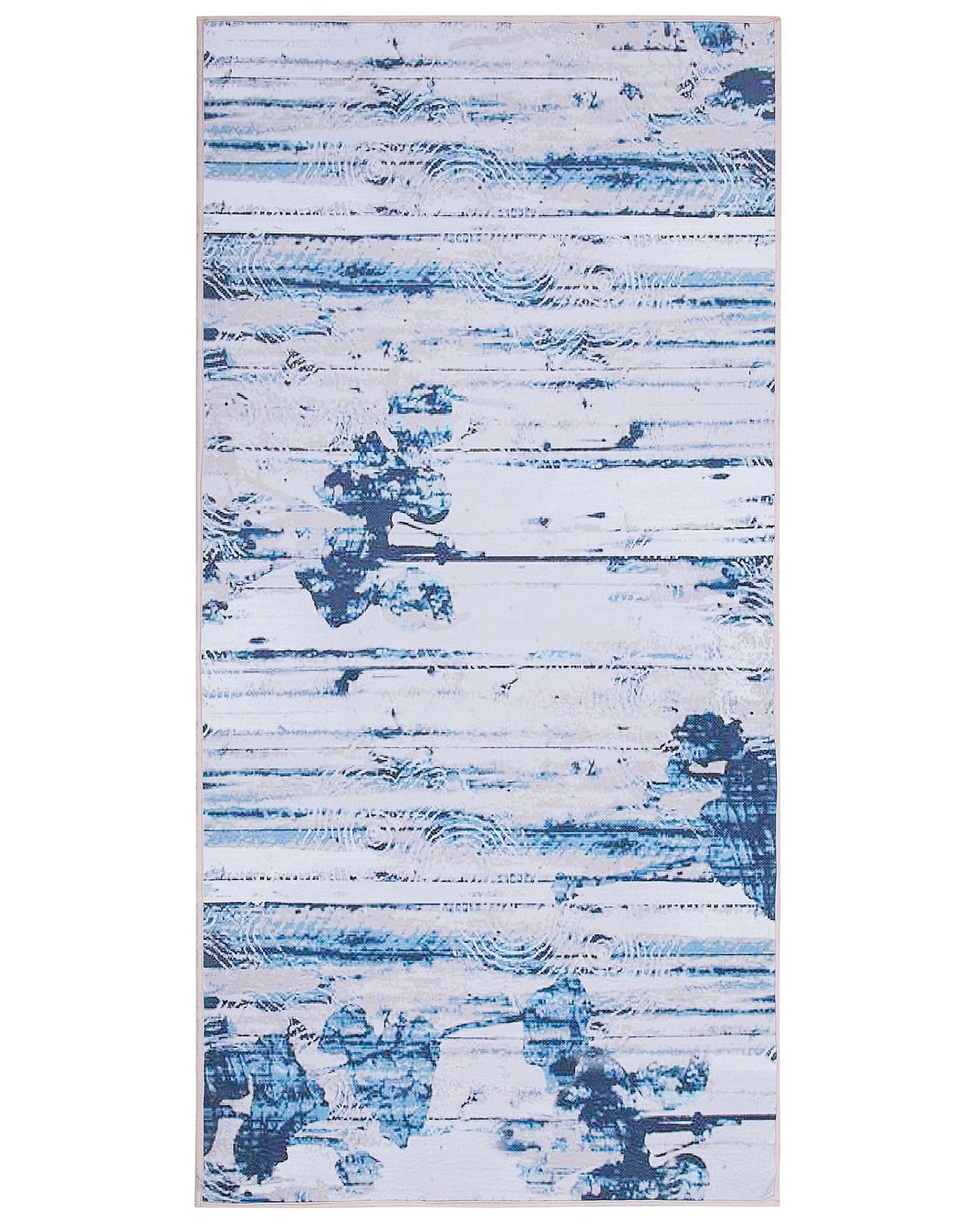 Area Rug Beige Blue Polyester With Abstract Distressed Pattern Rubber Coated Bottom 80 x 150cm