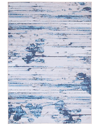 Area Rug Abstract Distressed Pattern 140 x 200cm Beige Blue With Rubber Coated Bottom