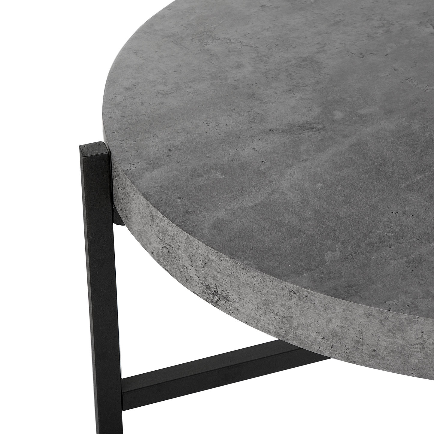 Industrial Round Coffee Table 70cm With Grey Concrete Effect Top And Black Metal Legs