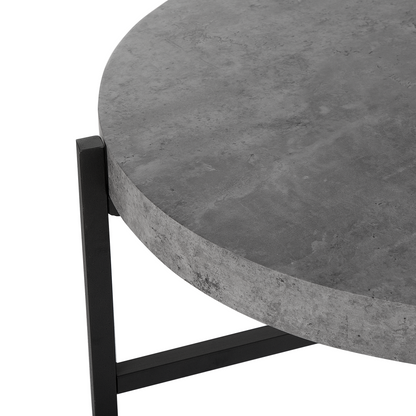 Industrial Round Coffee Table 70cm With Grey Concrete Effect Top And Black Metal Legs