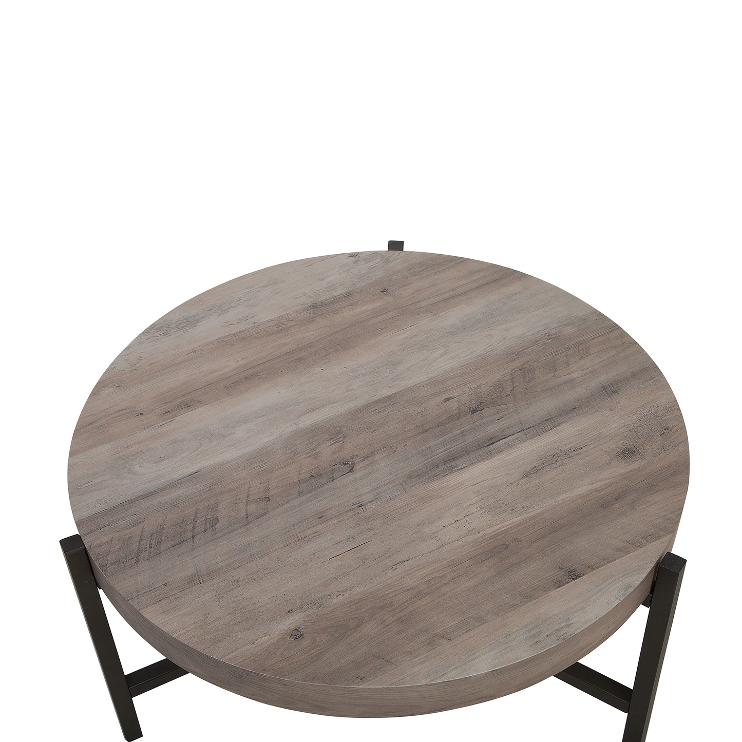Round Coffee Table Taupe Wood Top Black Metal Legs 70cm