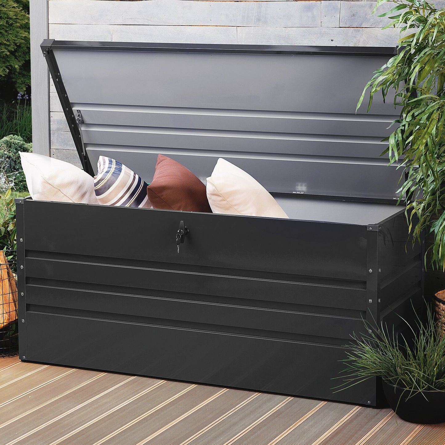 Outdoor Storage Box 400L Grey Galvanized Steel Lockable