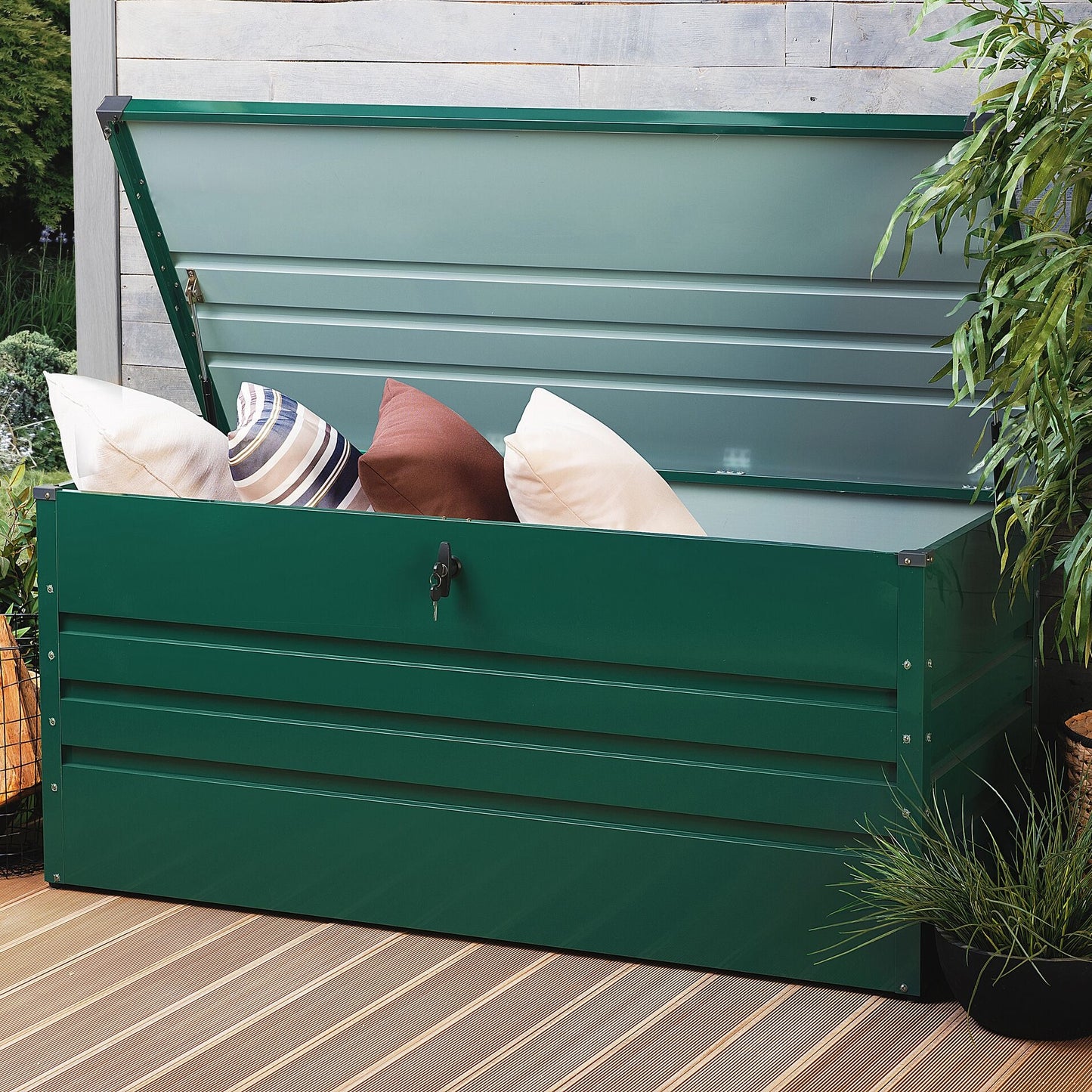 Outdoor Storage Box Green Galvanized Steel 400L Industrial