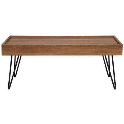 Coffee Table Brown Wood Raised Edges 100 x 60 Hairpin Legs