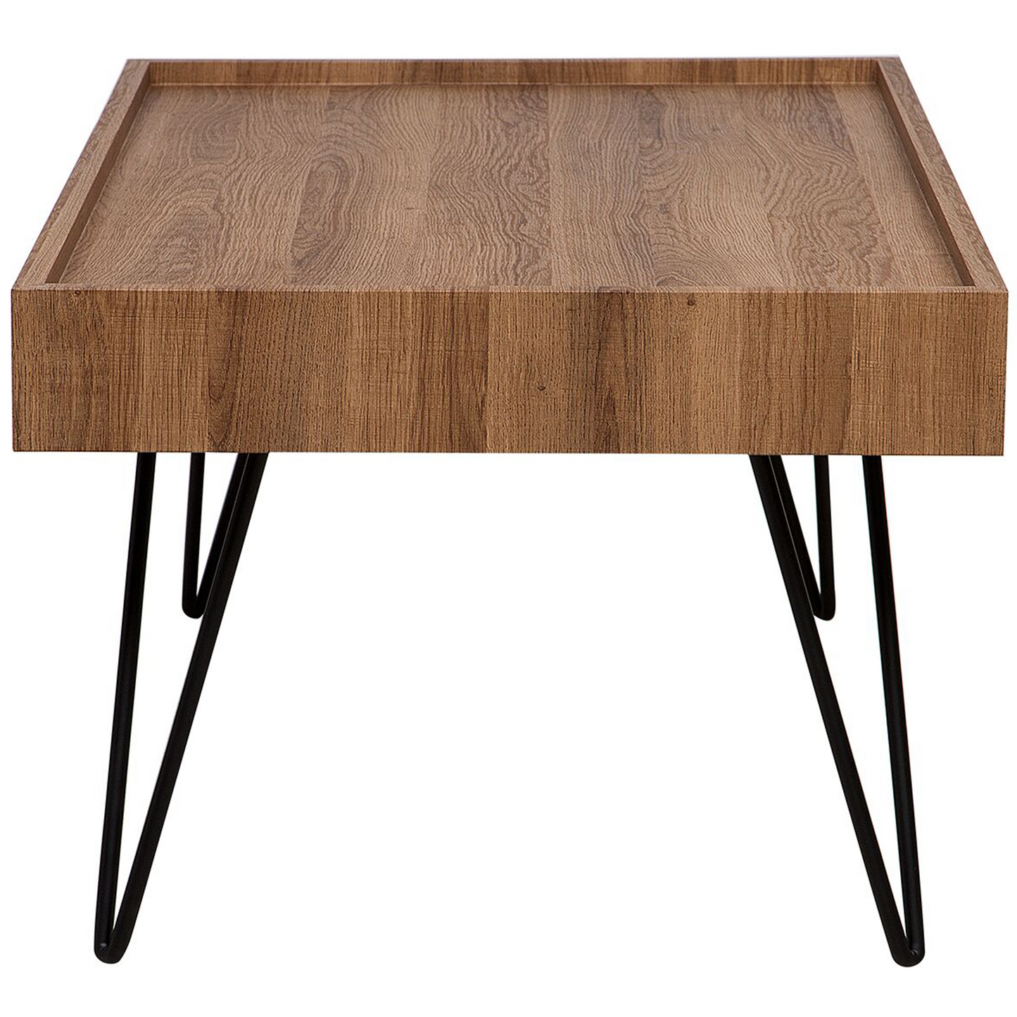 Coffee Table Brown Wood Raised Edges 100 x 60 Hairpin Legs