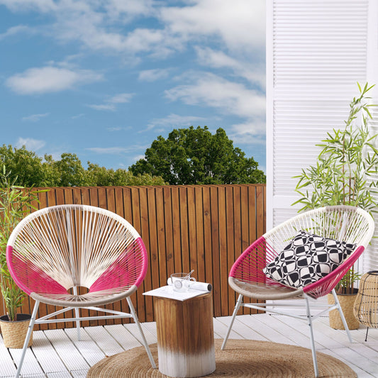 Papasan Style Garden Chairs Set of 2 Multicolor PE Rattan Modern Outdoor Seating