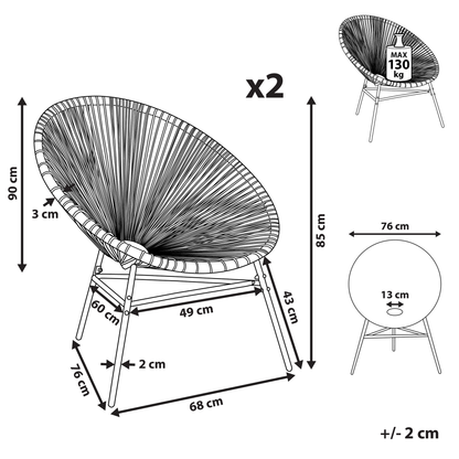 Papasan 2 Pack Beige Yellow PE Rattan Garden Chairs Modern