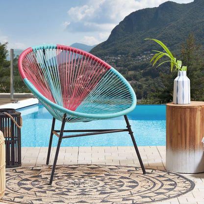 Papasan Chair Blue Pink PE Rattan Three Leg Steel Base