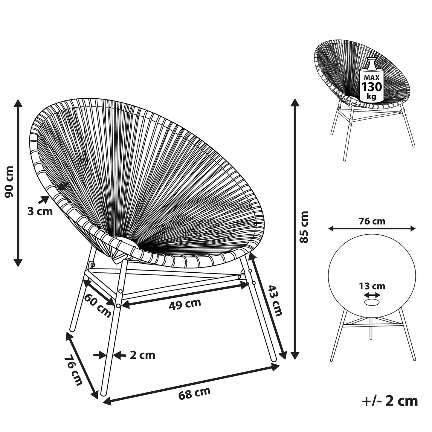 Papasan Chair Blue Pink PE Rattan Three Leg Steel Base
