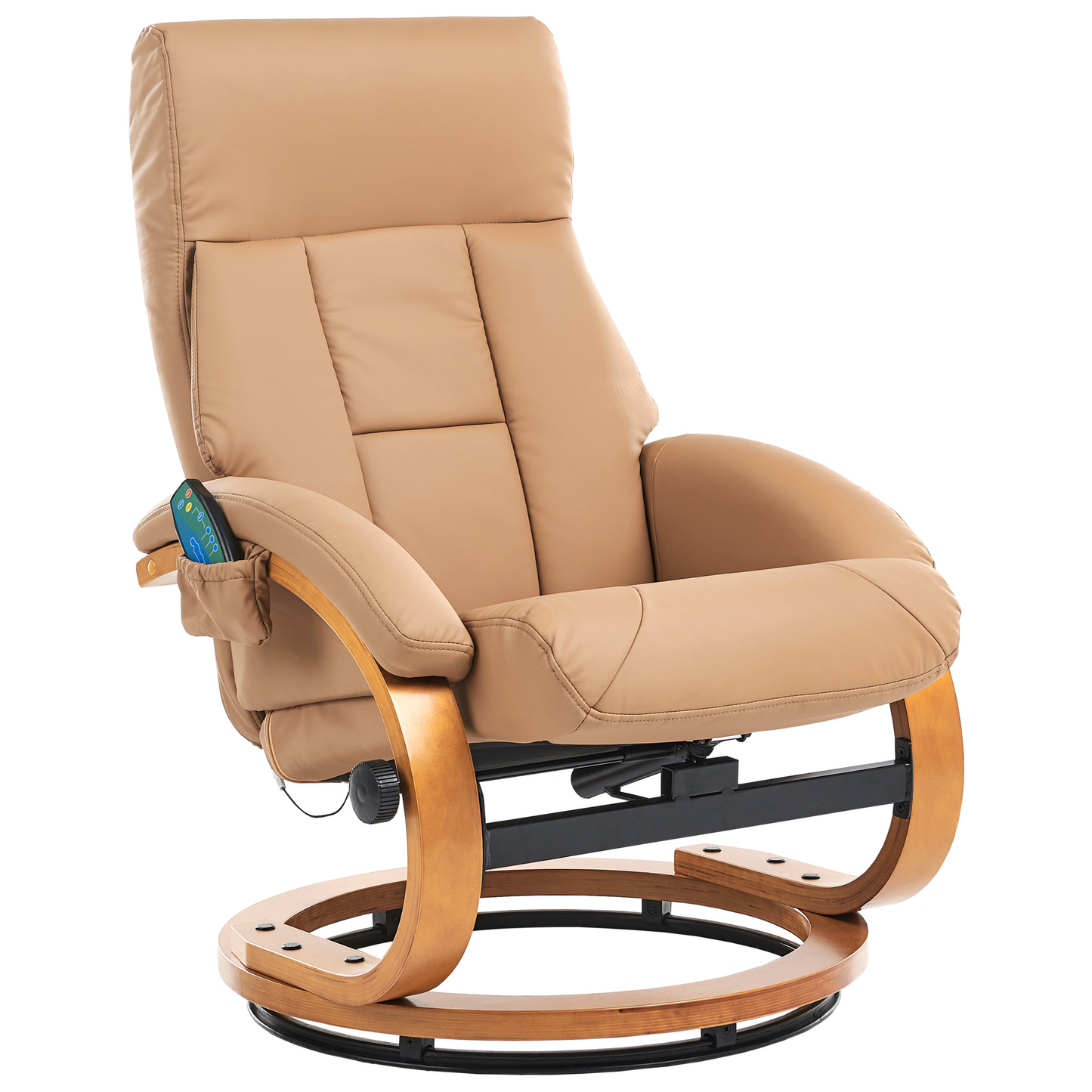 Beige Faux Leather Heated Recliner With Footstool 5 Massage Modes