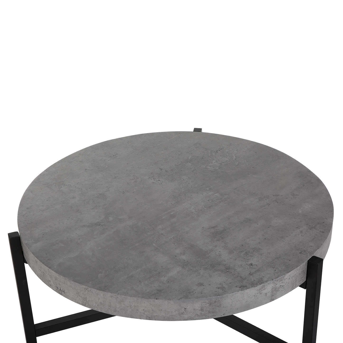 Industrial Round Coffee Table 70cm With Grey Concrete Effect Top And Black Metal Legs