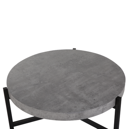 Industrial Round Coffee Table 70cm With Grey Concrete Effect Top And Black Metal Legs