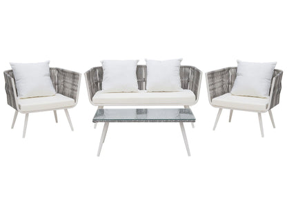 Garden Conversation Set White PE Rattan 4 Seater Cushions