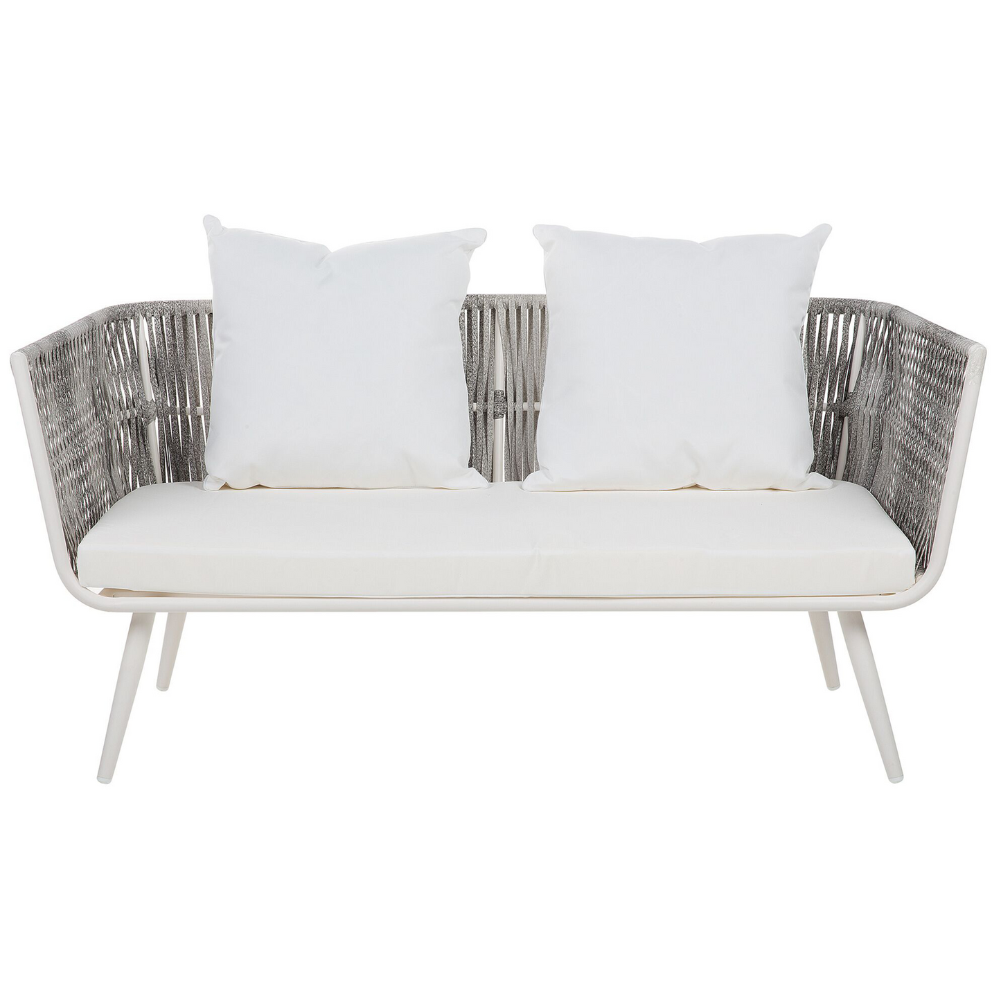 Garden Conversation Set White PE Rattan 4 Seater Cushions