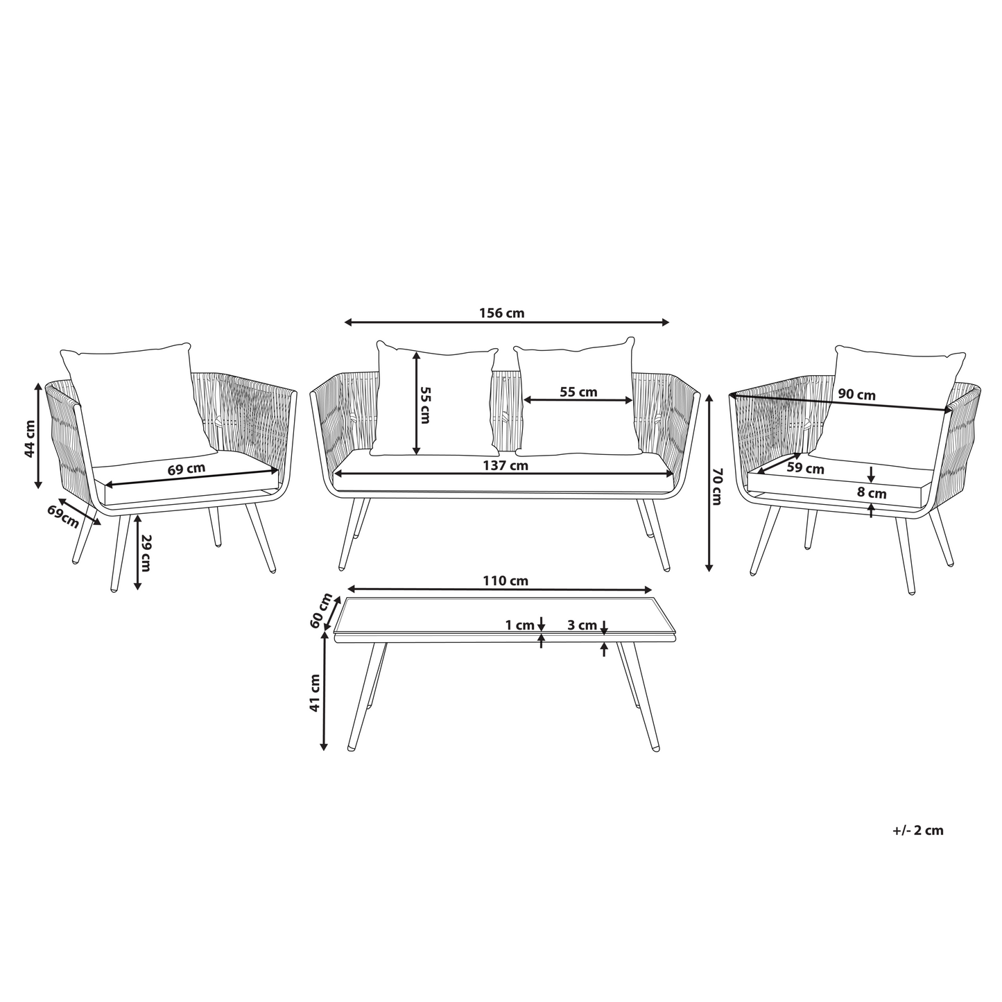 Garden Conversation Set White PE Rattan 4 Seater Cushions