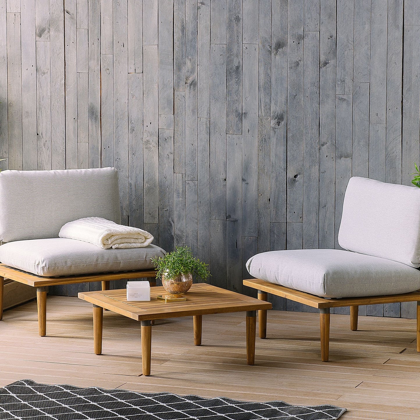 Acacia Outdoor 2 Seater Sofa Set In Grey Cushions
