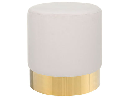 Pink Velvet Round Footstool Pouffe With Gold Trim