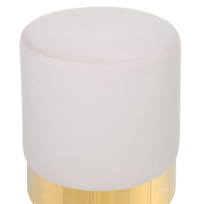 Pink Velvet Round Footstool Pouffe With Gold Trim