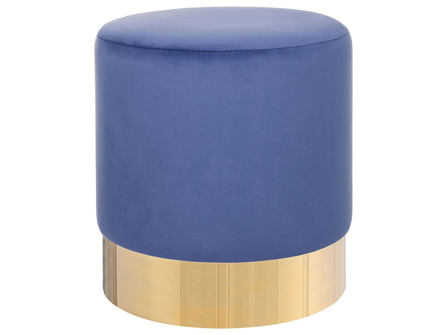 Velvet Footstool Blue Round Pouffe With Gold Trim