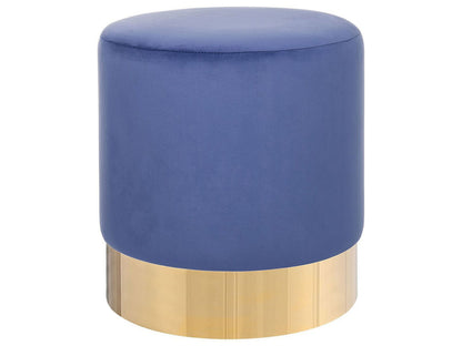 Velvet Footstool Blue Round Pouffe With Gold Trim