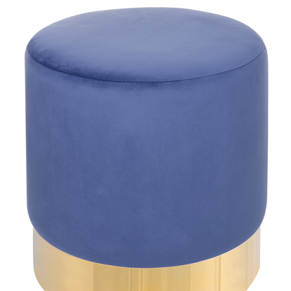 Velvet Footstool Blue Round Pouffe With Gold Trim
