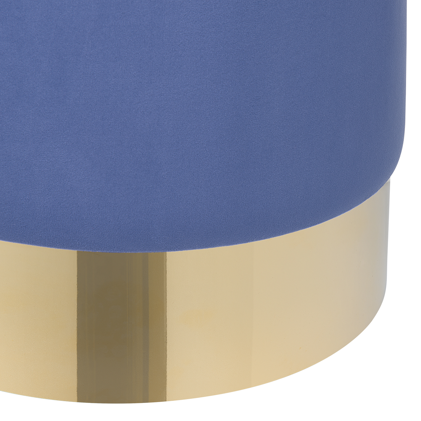Velvet Footstool Blue Round Pouffe With Gold Trim