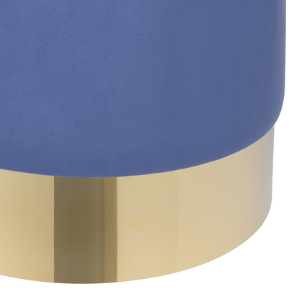 Velvet Footstool Blue Round Pouffe With Gold Trim