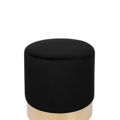 Living Velvet Footstool Round Black With Gold Base