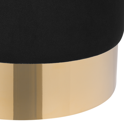 Living Velvet Footstool Round Black With Gold Base