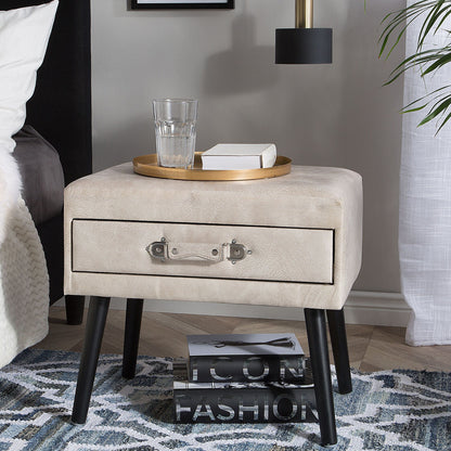 Voyage Living Side Table With Storage Beige Faux Leather Black Legs