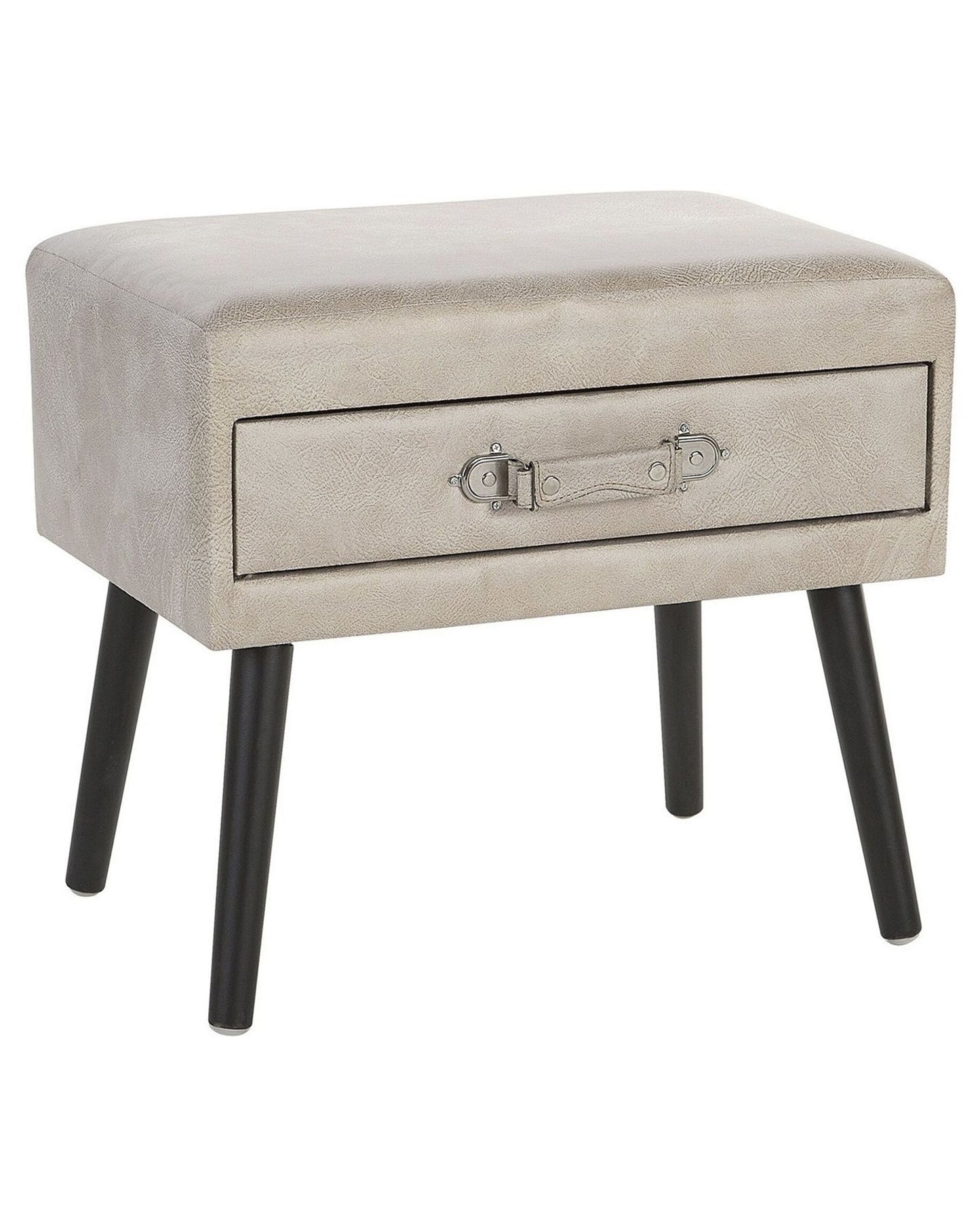 Voyage Living Side Table With Storage Beige Faux Leather Black Legs