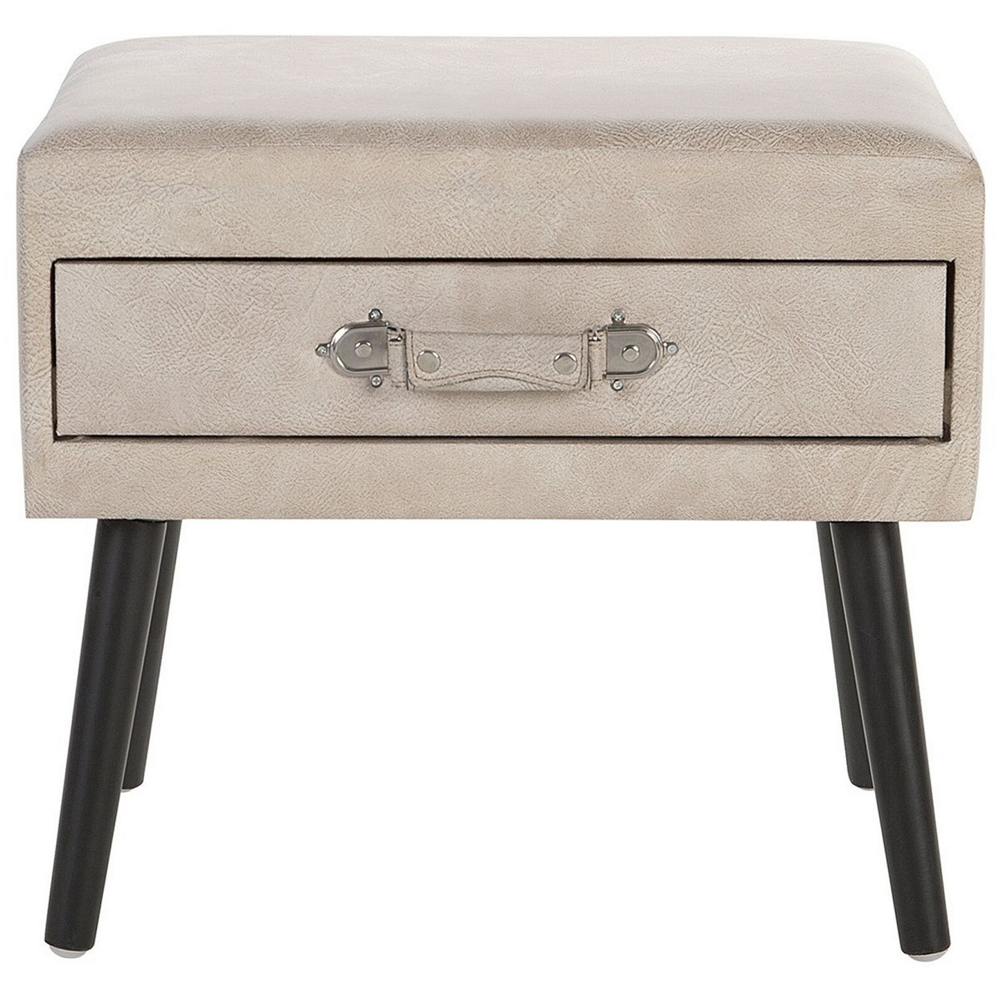 Voyage Living Side Table With Storage Beige Faux Leather Black Legs