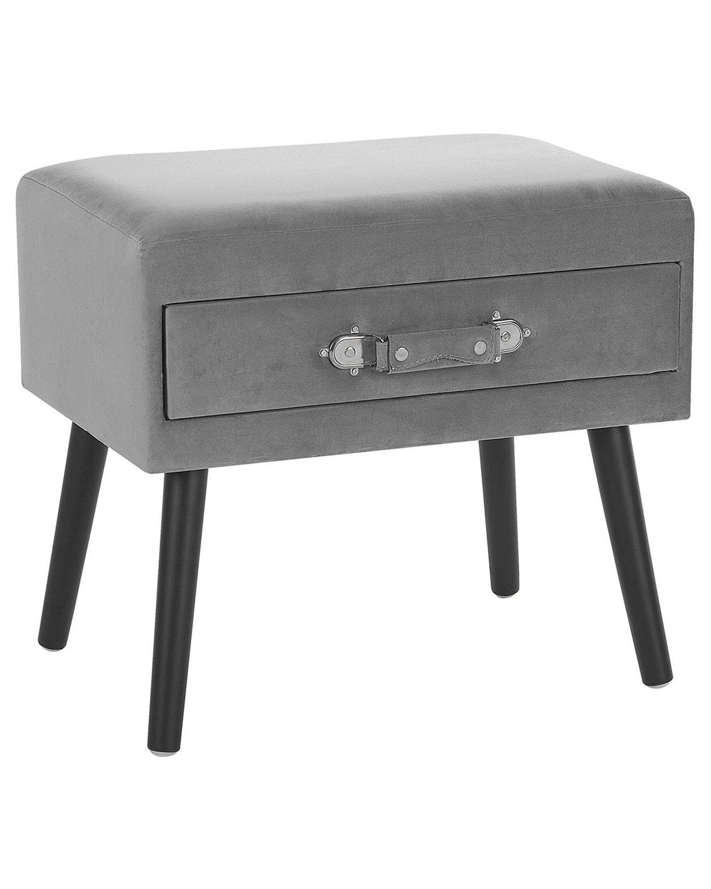 Velvet Side Table With Storage Grey Suitcase Handle 46 x 50 x 35cm