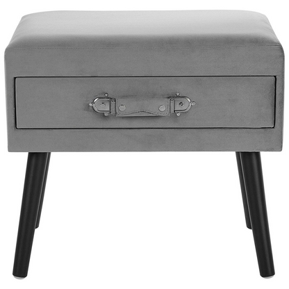 Velvet Side Table With Storage Grey Suitcase Handle 46 x 50 x 35cm