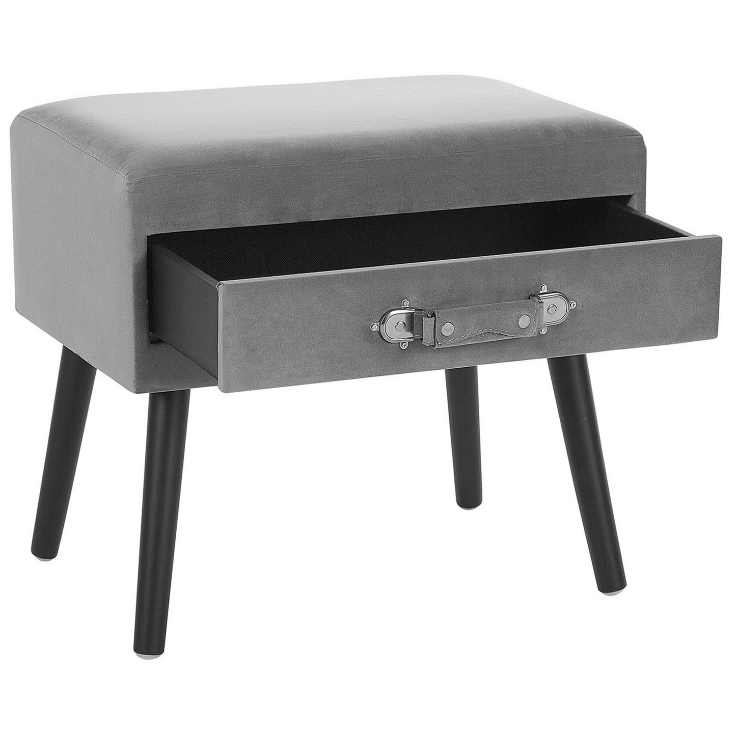 Velvet Side Table With Storage Grey Suitcase Handle 46 x 50 x 35cm