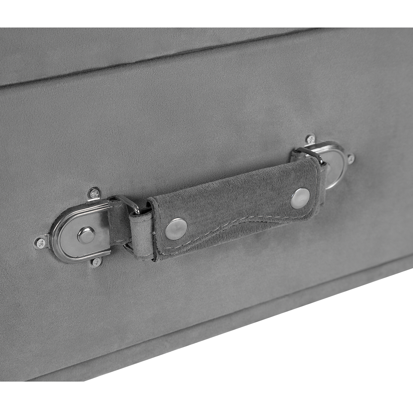 Velvet Side Table With Storage Grey Suitcase Handle 46 x 50 x 35cm