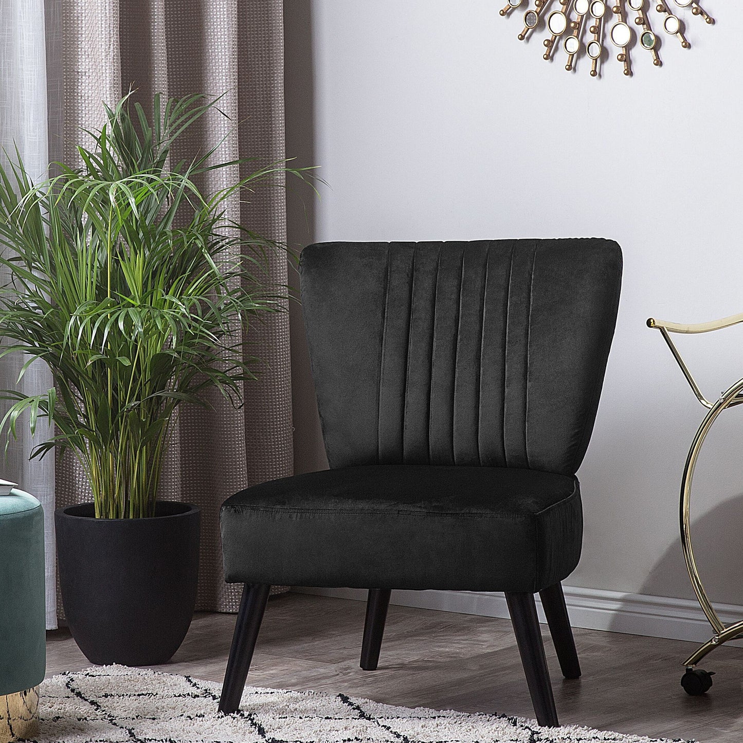 Lux Velvet Armchair Armless Accent Chair With Vertical Tufting Black