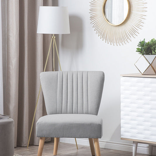 Armchair Armless Light Grey Slipper Chair Tufted Wood Legs