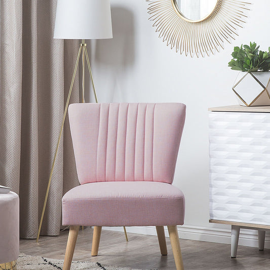 Pink Armless Accent Chair With Vertical Tufting