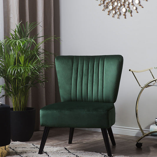 Green Velvet Armless Accent Chair Vertical Tufting