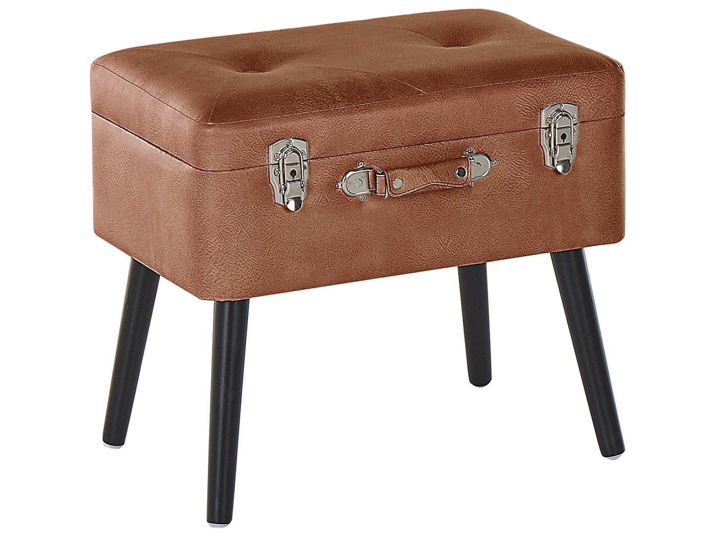 Buttoned Storage Stool Brown Faux Leather Suitcase Design