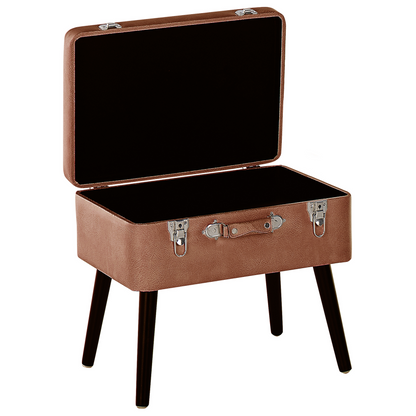 Buttoned Storage Stool Brown Faux Leather Suitcase Design