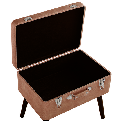 Buttoned Storage Stool Brown Faux Leather Suitcase Design