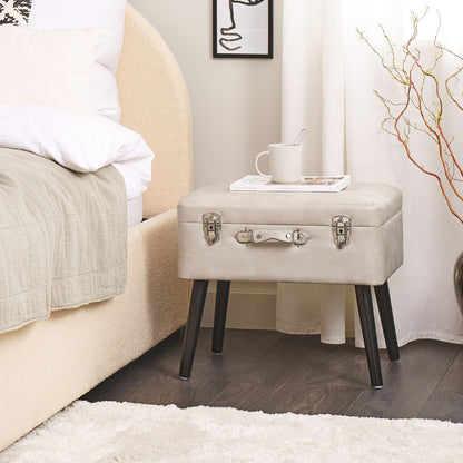 Storage Stool Beige Faux Leather Black Legs
