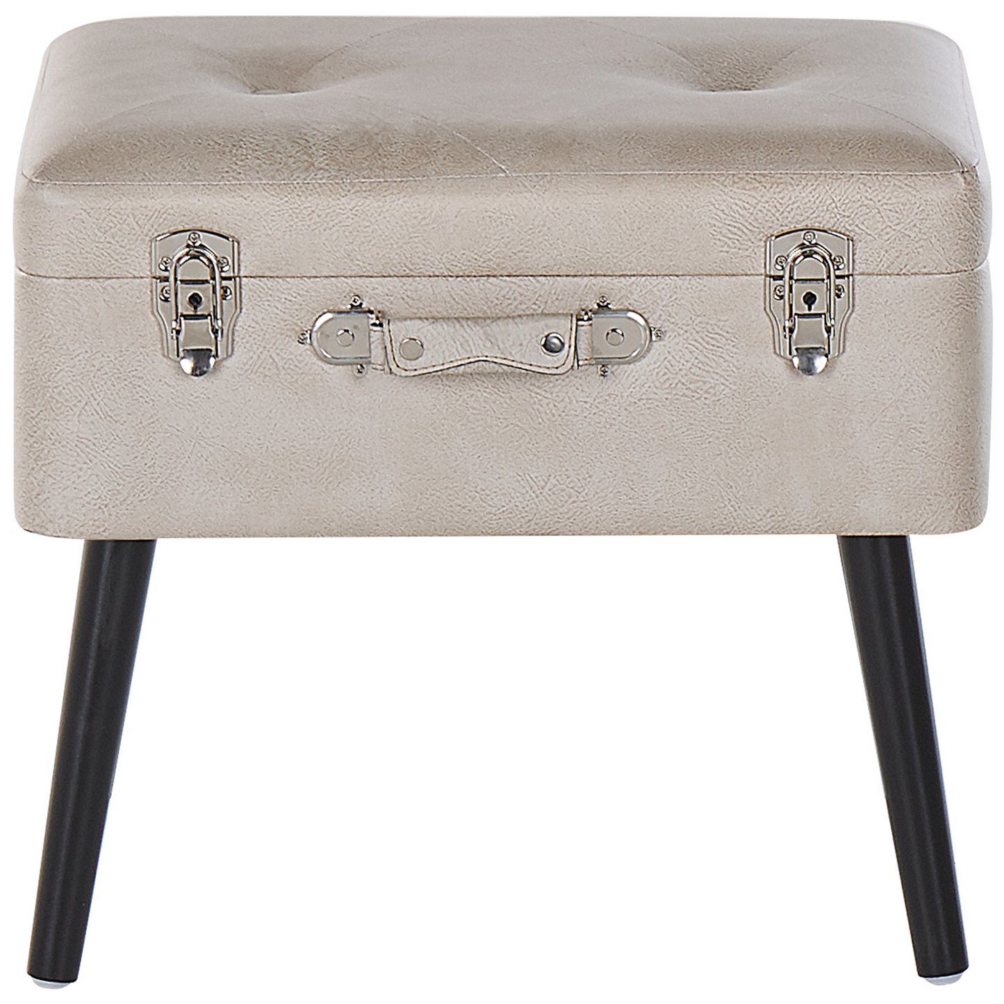 Storage Stool Beige Faux Leather Black Legs