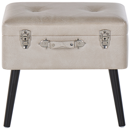 Storage Stool Beige Faux Leather Black Legs