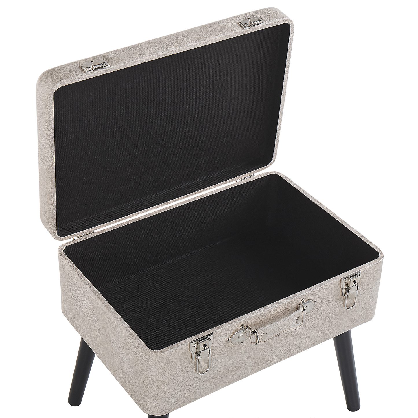 Storage Stool Beige Faux Leather Black Legs