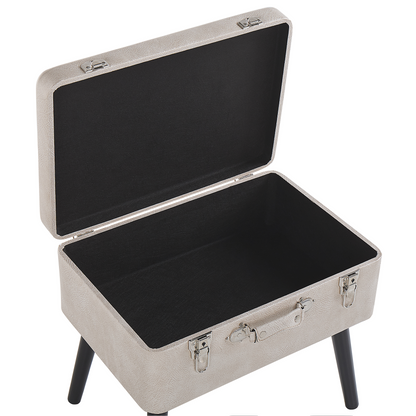 Storage Stool Beige Faux Leather Black Legs
