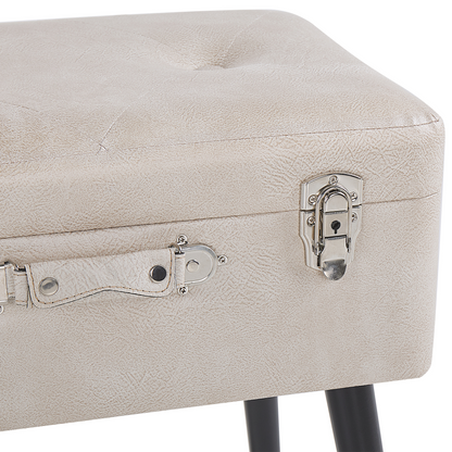 Storage Stool Beige Faux Leather Black Legs
