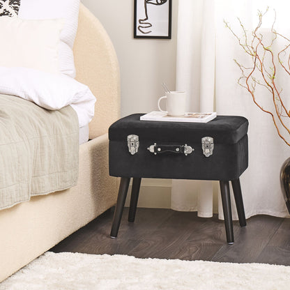 Noir Velvet Stool With Storage Black Velvet Upholstered Buttoned Top Suitcase Design
